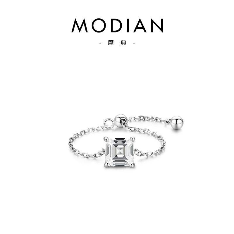 Wholesale S925 Silver Inlaid Simulated Zircon Adjustable Ring Chain